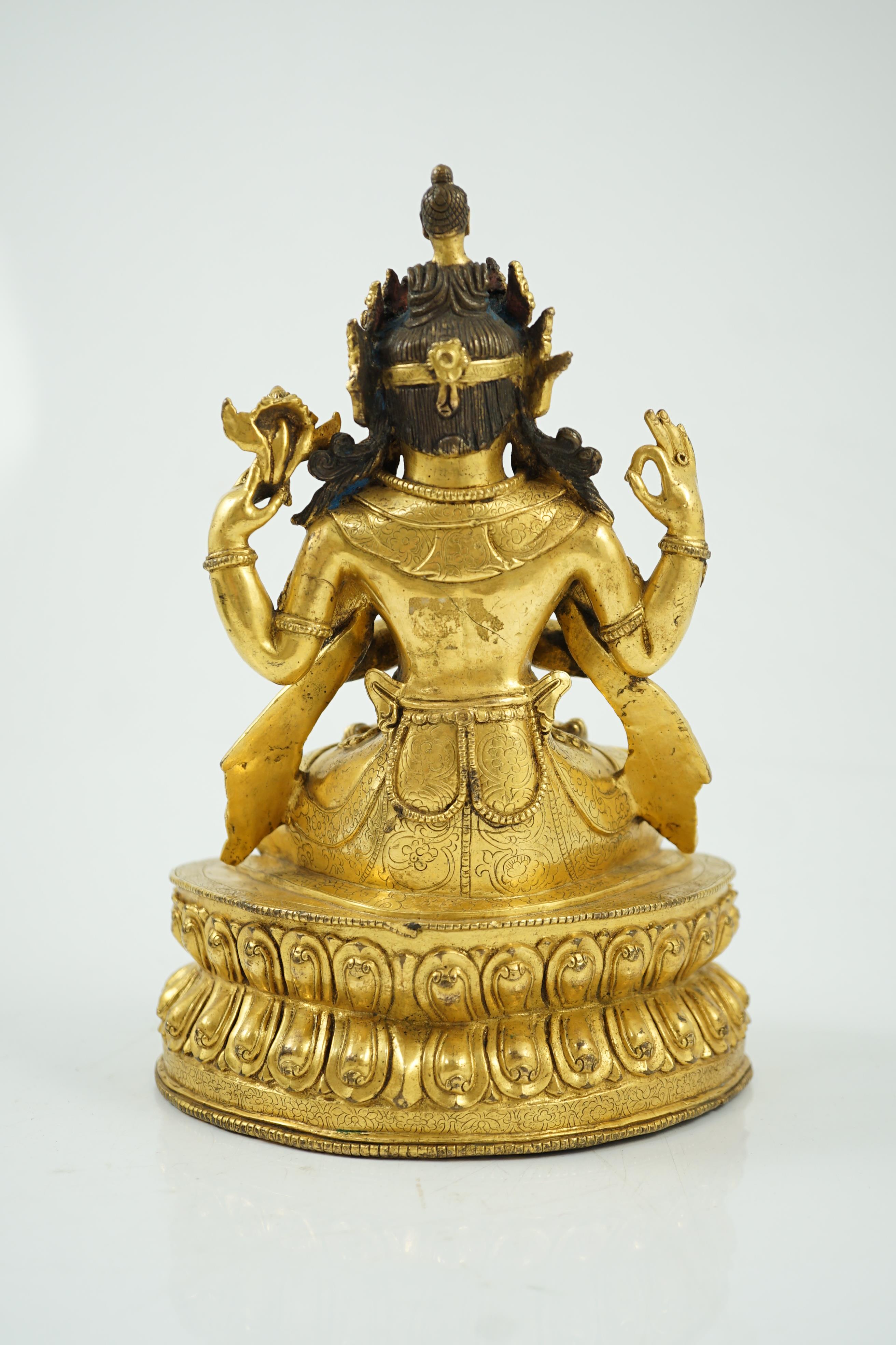 A Sino-Tibetan gilt bronze figure of Shadakshari Lokeshvara, possibly 18th century